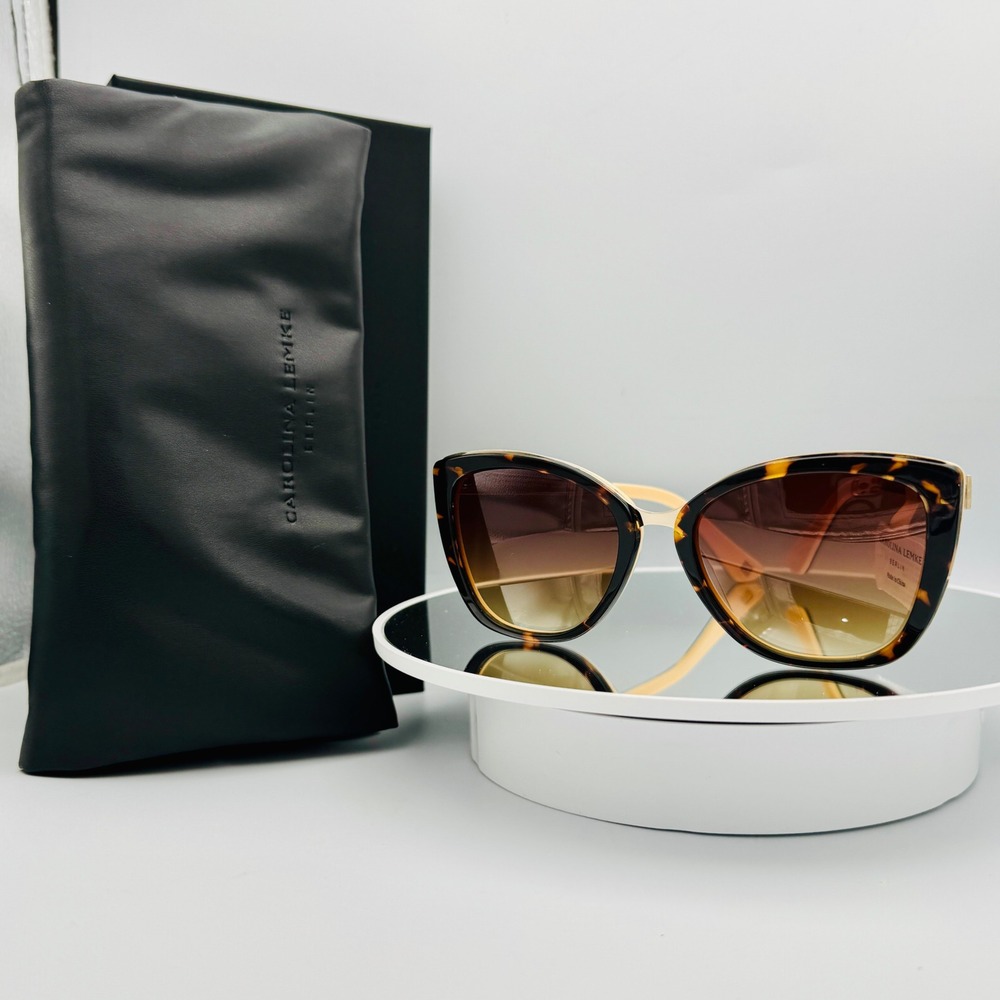 Carolina Lemke Cat Eye Sunglasses Tortoise‎ Hand Made Gold Gemma 53 18 140 NEW